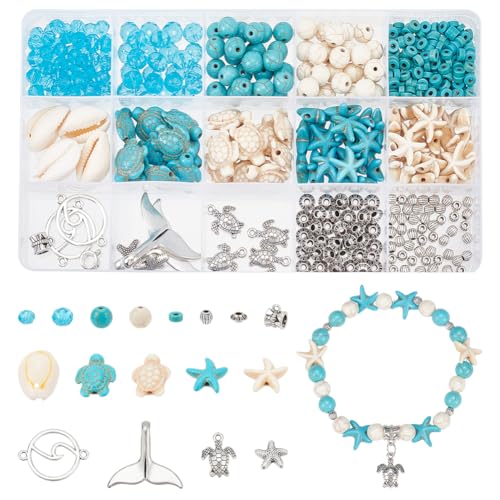 NBEADS Über 468 Stück Sommer-Strand-Perlen, Schildkröte Perle Charms Seestern Seesterne Charms Edelstein Stein Spacer Perlen Rondelle Glasperlen für Schmuckherstellung DIY Armband Halskette von nbeads