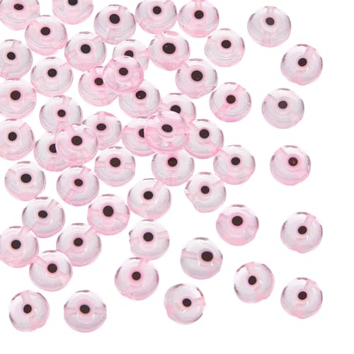 NBEADS Über 49 Stück Böses Auge Perlen, 8mm Rosa Handmade Evil Eye Perlen Flache runde lose Abstandshalter Perlen Lampwork Glasperlen für DIY Halskette Armband Ohrring Schmuck machen, Loch: 1mm von nbeads