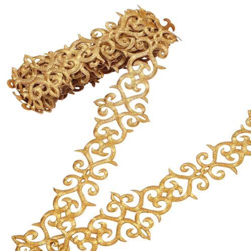 NBEADS Ungefähr 4m Gold Stickerei-Spitzenbesatz, 7.1cm Breiter Stickerei-Blumenbesatz Zum Aufbügeln Mit Metallischer Herzspitze Zum Nähen von Kostümen Kleidern Heimdekoration Bekleidungszubehör von nbeads