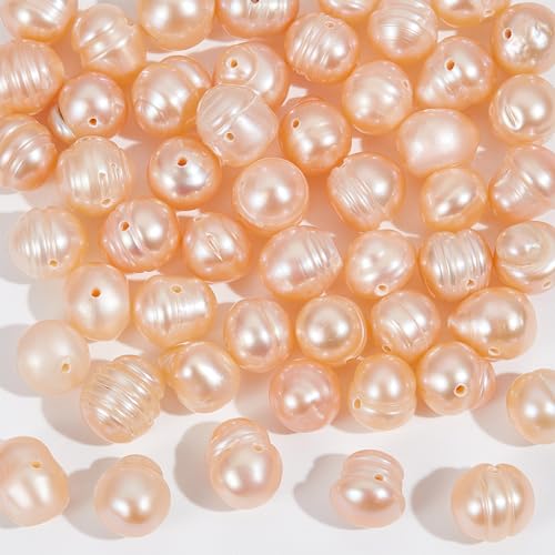 NBEADS Ungefähr 57 Stück Süßwasserperlen, 7-8mm Runde Perlen 0.8 mm Loch Natürliche Perlen Lose Perlen Für DIY-Handwerk Herstellung von Schmuck Armbändern Halsketten Ohrringen, Peachpuff von nbeads
