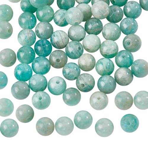 NBEADS Ungefähr 64 Stück Natürliche Amazonitperlen, 6mm Natürliche Edelsteinperlen Kristallsteinperlen Glatte Runde Kugelperlen Lose Distanzperlen Für DIY-Schmuckherstellung von nbeads