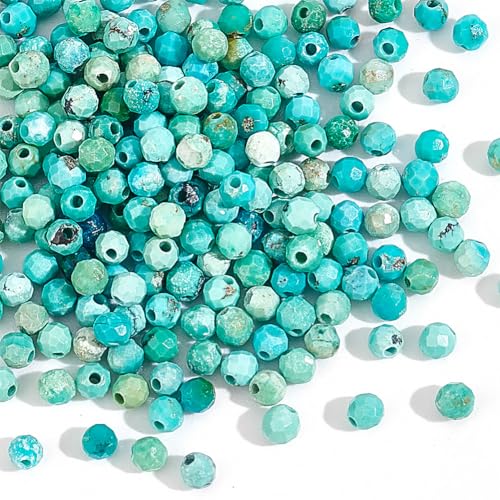 NBEADS ca. 203 Stk. Facettierte Runde Türkis Perlen, Mini kleine Edelstein Kugel Perlen Naturstein Perlen Stränge 2mm Winzige Perle Lose Abstandshalter Perlen für Schmuckherstellung von nbeads