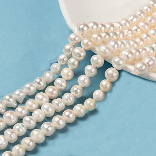 NBEADS ca. 23 Stück/Strang 7-8 mm weiße Süßwasserperlen für Schmuckherstellung, Natürliche Kultivierte Runde Süßwasserperlen Lose Pearl Perlen Für Halsketten Armbänder, Bohrung: 0.7 mm von nbeads