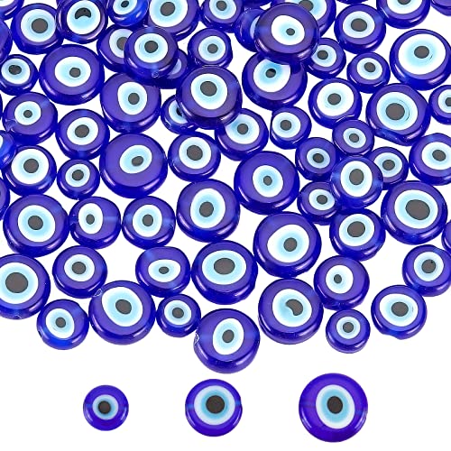 NBEADS 119 Stück 3 Größen Flache Evil Eye Perlen, Handgemachte Lampwork-Perlen Spacer Blue Evil Eye Charms Türkische Lose Perlen Für Armband Ohrring Halskette DIY Schmuckherstellung-8mm/10mm/12mm von nbeads