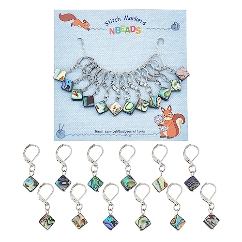 nbeads 12 Stück Abalone-Muschel-Stichmarker, Paua Muschel-Häkel-Maschenmarkierer-Charms, 304 Edelstahl-Hebelhaken, Verriegelbarer Maschenmarkierer Zum Stricken, Weben, Nähen, Schmuckherstellung von nbeads