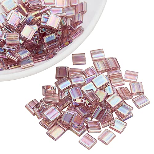 nbeads 150 Stück 2 Loch Tila-Perlen, 5x5mm Glas Rocailles Spacer Metallic Farbe Rechteck Mini Perlen Japanische Glasperlen Für Armband Ohrring Schmuckherstellung, Transparenter Rauchiger Amethyst ab von nbeads