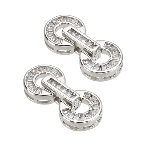 nbeads 2 STK. Klare Cubic Zirkonia Fold Over Clasps, Flache Runde Platin Halskette Klammern Schmuck Klammern für DIY Handwerk Perle Edelstein Perle Schmuck Machen von nbeads