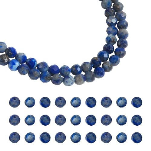 nbeads 2 Stränge Ca. 362 Stück Natürliche Lapislazuli-Perlen, 2mm Facettierte Runde Steinperlen Lose Edelsteinperlen Abstandshalter Für DIY-Handwerk Halskette Armband Schmuckherstellung von nbeads