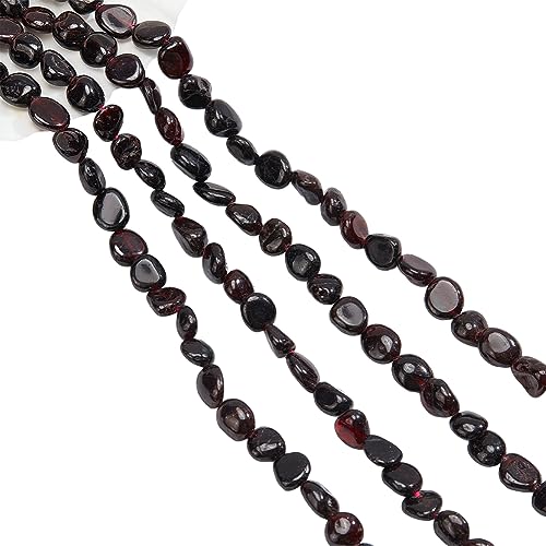 nbeads 2 Stränge über 76 Stück natürlichen Granat Edelstein Perlen, Ovale Form Lose Perlen Unregelmäßige Kristall Stein Charms Perlen für Handwerk Ohrring Armband Schmuck Machen, 38,86cm/Strang von nbeads