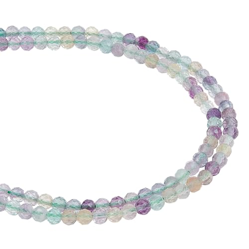 nbeads 2 Strang Ca. 264 Stück Natürliche Bunte Fluoritperlen, 3mm Facettierte Runde Steinperlen Lose Edelsteinperlen Abstandshalter Für DIY-Handwerk Halskette Armband Schmuckherstellung von nbeads