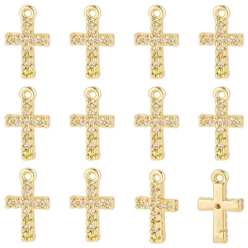 nbeads 20 Stück Kleine Kreuz-Charms Mit Kubischen Zirkonia, Echtes 18K Vergoldetes Metall Kreuz Charms Micro Pave Kreuz Anhänger Für DIY Halskette Armband Schmuckherstellung Mithelfer von nbeads