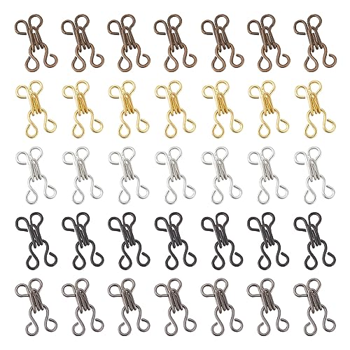 nbeads 200 Sets 5 Farben Mini Nähen Haken und Augen, 12mm Messing Kleidungsstück Haken und Öse Verschluss Haken und Öse Riegel für BH Kleidung Handwerk Kleidungsstück Zubehör von nbeads