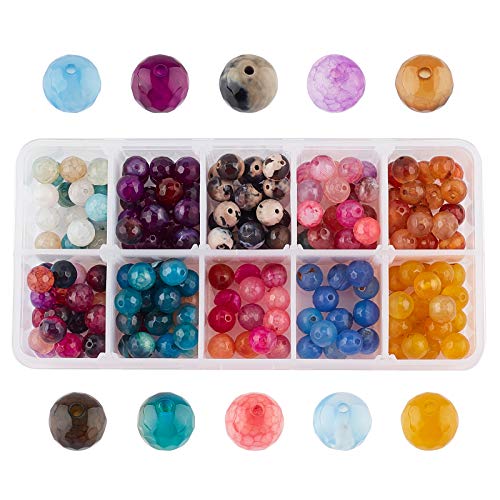 nbeads 200 Stück 10 Farbe Edelstein Perlen Facettierte Achat perlen 8 mm Runde Steinperlen Spacer perlen für DIY Schmuckherstellung von nbeads