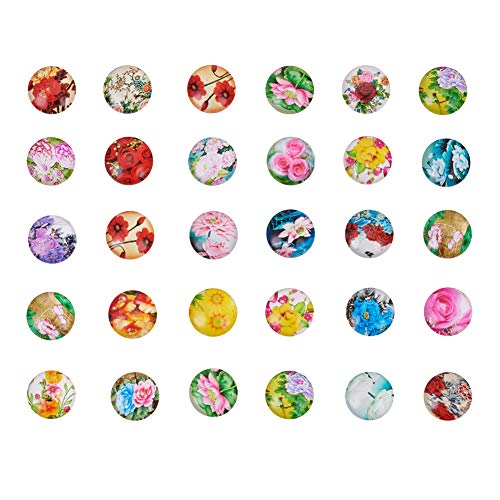 NBEADS 200 Stück 12 mm Blume Gedruckt Glascabochons Flatback Dome Cabochons Anhänger für schmuckherstellung von nbeads