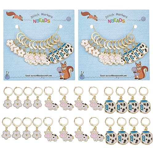 nbeads 24 STK. Kuh Maschenmarkierer, Legierung Emaille Crochet Stitch Marker Charms Removable Dangle Locking Stitch Marker für Stricken Weben Nähen Zubehör Quilting Schmuckherstellung von nbeads