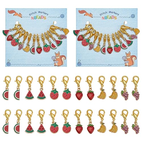 NBEADS 24 Stk. Obst Masche Marker, Wassermelone/Traube/Banane/Erdbeere Häkeln Stich Marker Charms Abnehmbare Hummer Klaue Clasps Sperren Stich Marker für Stricken Weben Nähen Schmuck Machen von nbeads