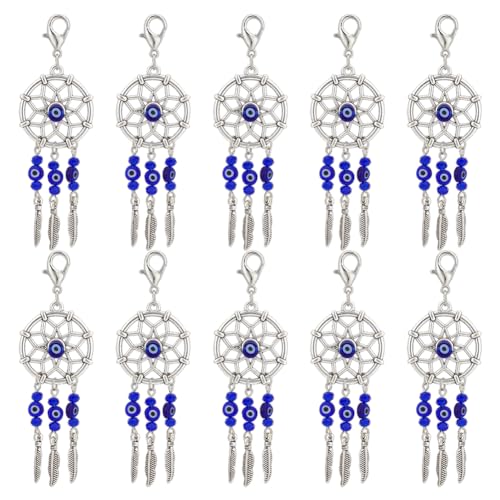 nbeads 24 Stk. Dreamcatcher Anhänger, Handgefertigtes Böses Auge Lampwork Perle Keychain Anhänger gewebtes Netz mit Feder-Anhänger für DIY Crafts Schlüsselanhänger hängende Dekorationen von nbeads