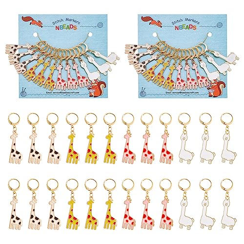 nbeads 24 Stück Giraffe Alpaka Stitch Markers, Emaille-Legierung Häkelmaschenmarkierer Charms Abnehmbarer Verriegelungsmaschenmarkierer Zum Stricken Weben Nähen Zubehör Handgefertigter Schmuck von nbeads