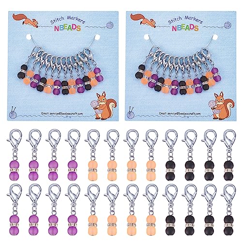 nbeads 24 Stück Halloween Thema Stich Marker, Glasperlen Kürbis Charms abnehmbaren Karabinerverschluss Verriegelung Stich Marker für Stricken Weben Nähen Zubehör Quilten Schmuck von nbeads