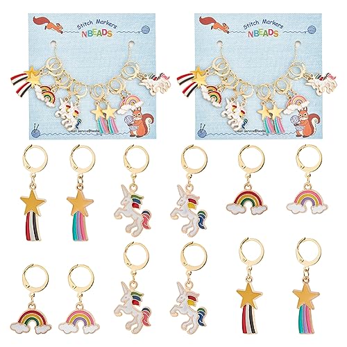 nbeads 24 Stück Regenbogen Einhorn Stitch Marker, Legierung Emaille häkeln Stich Marker Charms 304 Edelstahl Verschluss Verriegelung Stich Marker für Stricken Weben Nähen Schmuckherstellung von nbeads