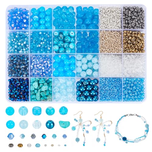 nbeads 24 Styles Glasperlen Kit, Saatgut Perlen Acryl Perlen Runde Kugel Perle Türkis Perlen Säule Perle Kristall-Perle Jade-Perlen für Schmuckherstellung von nbeads