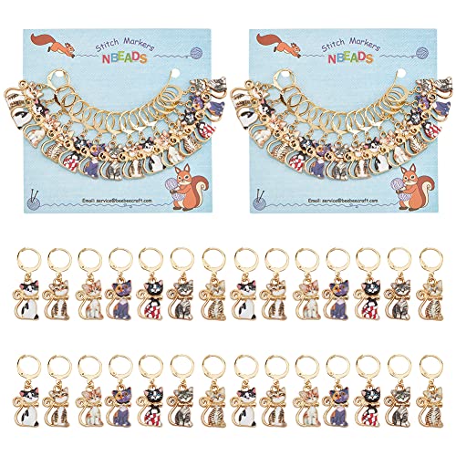 nbeads 28 Stück Cat Charm Maschenmarkierer, 7 Styles Legierung Emaille Niedliche Katze Häkel-Charms Abnehmbarer Verriegelungsstichmarker Mit 304 Edelstahlverschlüssen Für Nähzubehör Quilten Schmuck von nbeads