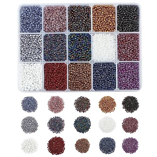 NBEADS 300g 2mm Glas Rocailles, 15 Styles Kleine Pony perlen Kleine Bastelperlen Runde Kleine Perlen Für Armbänder Halsketten Schmuckherstellung Und Kunsthandwerk von nbeads