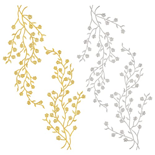 NBEADS 4 Stück 2 Farben Stickerei Spitze Blumen Patches, Flicken Zum Aufbügeln Und Aufnähen Im Ethnischen Stil Metallische Pflaumenblüte Für Die Reparatur von Hochzeitskleidern, Kleidungsdekorationen von nbeads