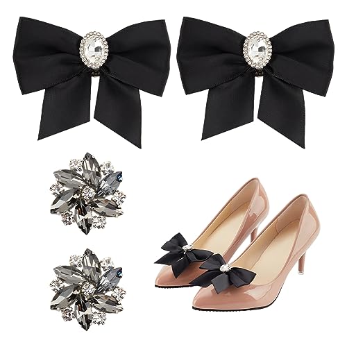 nbeads 4 Stück 2 Stile Schwarze Schleife Schuhclip, Strass Blume Schuh Clip Abnehmbare Schuhe Schnalle Hochzeit Braut Schuh Charme Für Prom Party Schuh Dekoration Schnalle Zubehör von nbeads