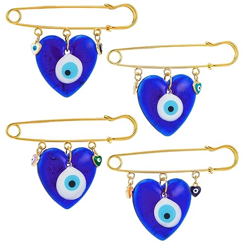 nbeads 4 Stück Böses Auge Pin Brosche, dekorative Sicherheitsnadeln Brosche Lampwork Herz Auge Perlen Brosche Schmuck Findings für Pullover Schals Kragen Kleider Kleidung Dekoration Zubehör von nbeads