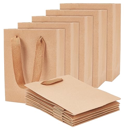 nbeads 50 Stück Kraftpapiertüten, Braune Einkaufstaschen Geschenktüten mit Nylonschnur Griffe recyclebar Süßigkeiten Papiertüten für Geburtstag Hochzeit Tee Party und Party Feiern, 16x12x5.7cm von nbeads