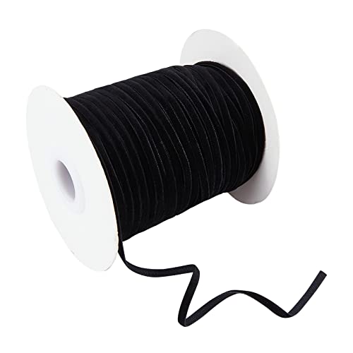 nbeads 50 Yards Einseitiges Samtband, 3 mm Breites Schwarzes Satinband, Polyester-Samtband Für Choker, Hochzeitsgeschenk, Haarschleifen, Heim-Weihnachtsdekoration von nbeads