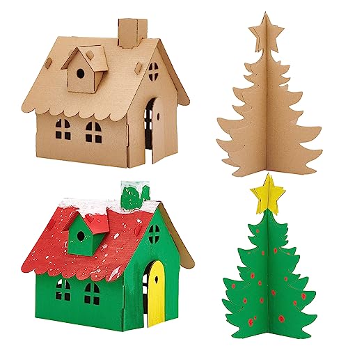 nbeads 6 Sets 2 Stile Weihnachten Lebkuchenhaus Bausatz, Unfertige Pappe Holz Handwerk für Familie Urlaub Spaß Party Dekoration Ornament von nbeads