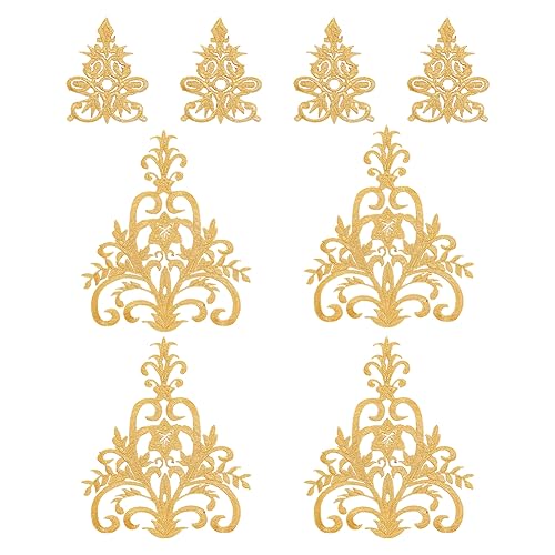 nbeads 8 Stück 2 Stile Goldener Blumenstickerei-Aufnäher, Aufbügeln Aufnäher Aufnäher Ethno-Stil Applikation zum Nähen Hochzeit Braut Kleid Schuhe Kleidung Dekoration Reparatur von nbeads