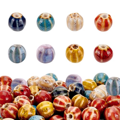 NBEADS 80 Stück 8 Farben Keramik Runde Perlen, Fancy Antik Glasiert Handgemachte Porzellan Perlen Lose Spacer Ball Perlen Für Diy-Schmuck Machen Projekte, 11mm Durchmesser von nbeads