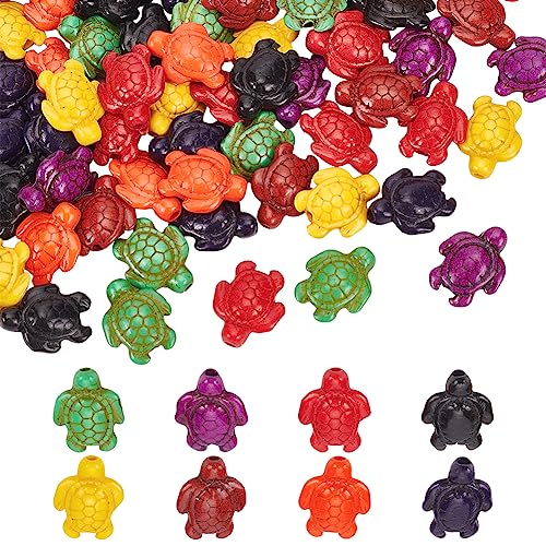 nbeads 80 Stück 8 Farben Türkis Perlen, Gemischte Farbe Schildkröte Charms Synthetische Türkis Perlen Edelstein Perlen Rock Tier Perlen für Schmuck Machen DIY Armband Halskette von nbeads