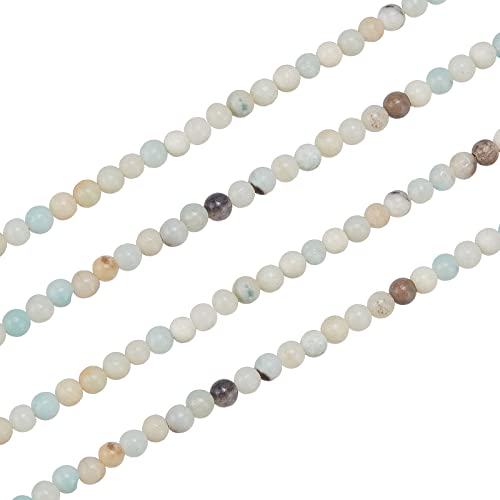 nbeads Ca. 170 Stück Naturblumen Amazonit Perlen, 4 mm Runde Lose Perlen Facettierte Edelstein Perlen stränge Für DIY Armband Halsketten Schmuckherstellung von nbeads