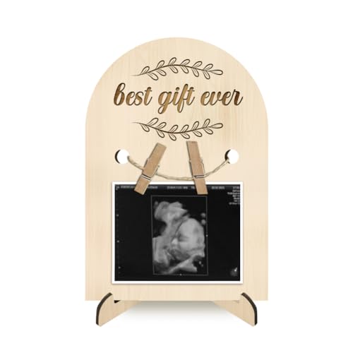 nbeads Holz-Schwangerschaft Bilderrahmen, 18x12.5cm Sonogram Photo Frame Leaf Border Pattern Photo Frame Schwangerschaftsankündigung Frame Stand für Erste Zeit Mütter Geschenke Dusche Geschenke von nbeads