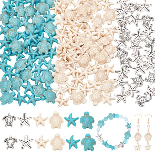 NBEADS Über 148 Stk. Ozean Thema Perlen, Meeresschildkröte Anhänger Charms Seestern Synthetischer Türkis PerlenLegierung Perlen für Schmuck machen DIY böhmischen Armband Halskette Fußkettchen Kit von nbeads