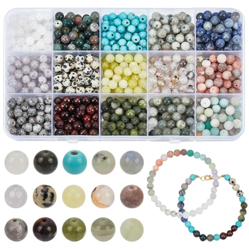 nbeads Über 750 Stück 6mm Natürliche Edelsteinperlen, 15 Stile Natürliche Runde Lose Perlen Stein Spacer perlen Für DIY Schmuckherstellung von nbeads