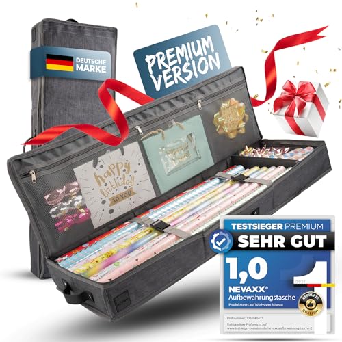 neVaxx® -Premium Aufbewahrungstasche für Geschenkpapier-wasserdichtes 600D Oxford-Geschenkpapier aufbewahrung-Geschenkpapierrollen Organizer Dunkelgrau-90x30x12cm von neVaxx