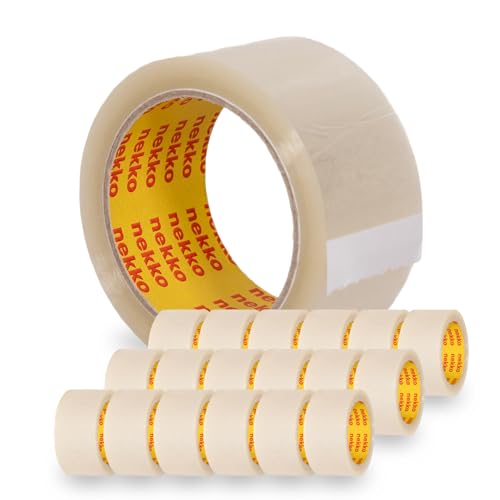 nekko 18 Rollen Paketklebeband - Starke Klebekraft, Kein Einreißen, Leises Abrollen - Packband Verpackungsband - 50mm x 66m Transparent Klebeband von nekko