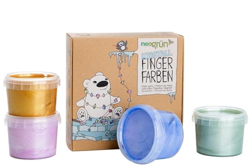 neogrün KRISTALL-FINGERFARBEN 4er Set MIKA - Bio-zertifizierte, Funkelnde-Fingermalfarbe - Vegan - mit Glitzereffekt aus natürlichen Zutaten von neogrün