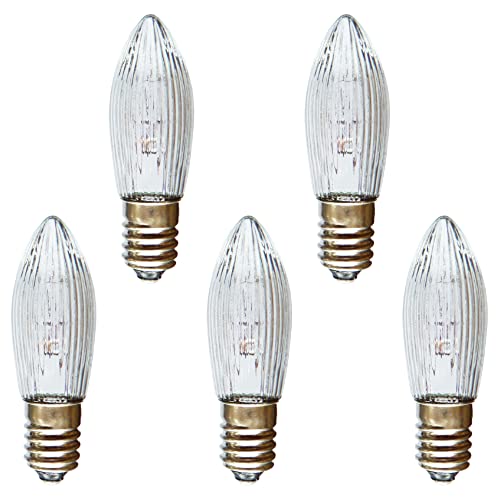 AUSWAHL 8V - 55V - netSells - 5er Set - 12V 2W Topkerze Riffelkerze Spitzschaftkerze - für Schwibbogen u. Lichterketten - für INNEN - für 20 Brennstellen - klar von netSells www.netsells.de