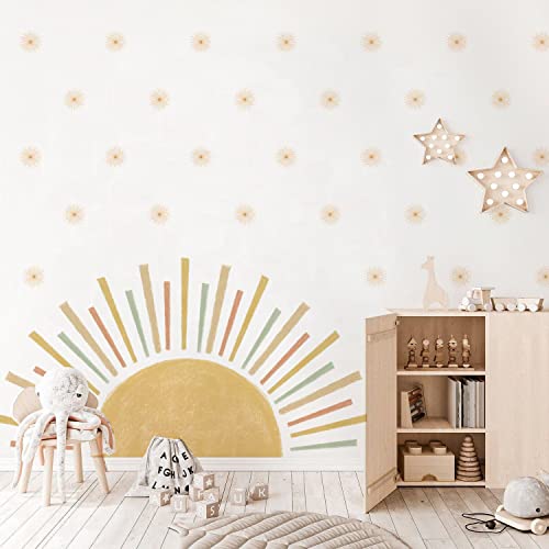 Neukids 122x63cm wandtattoo sonne Boho Wandtattoo Orange Sonne Starburst Wandsticker Kinderzimmer Wandaufkleber Babyzimmer Wohnzimmer Schlafzimmer Mädchenzimmer Korridore Büros Boho Wanddeko von neukids