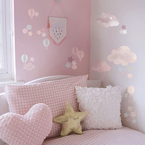 Neukids FABRIC Heißluftballons Wandtattoo, Wolke Stern Heißluftballon Wandsticker, Kinderzimmer Mädchen Wandaufkleber, Mädchenzimmer Schlafzimmer Wohnzimmer Babyzimmer Klassenzimmer Wanddeko von neukids