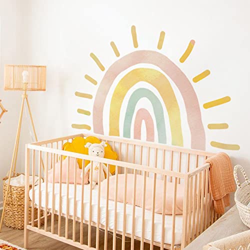 Neukids FABRIC Regenbogen Wandtattoo 112cmx74cm, Wandtattoo Regenbogen kinderzimmer Mädchen, Schlafzimmer Wohnzimmer kinderzimmer Sonne Wandsticker, Babyzimmer Spielzimmer Klassenzimmer Wanddeko von neukids