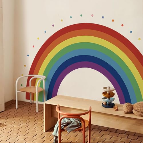 Neukids Großer Regenbogen-Wandaufkleber, Retro-Regenbogen und gepunktete Wandaufkleber, Kinder-Wandaufkleber, Mädchen, Kinderzimmer, Schlafzimmer, Wohnzimmer, Kindergarten, Wanddekoration, 210 x 118 von neukids