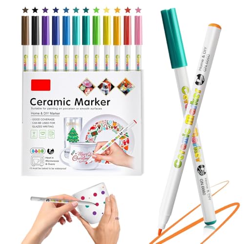 12 Farben Porzellanstifte, Porzellanstifte Spülmaschinenfest Marker Stifte Steine Bemalen Set Acrylstifte Wasserfester Permanent Acrylmarker Acrylic Paint Marker Stifte für Steine Keramik Glas von newatty