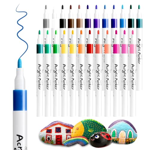 24 Farben Acrylstifte für Steine Wasserfest, Permanent Acrylstifte Marker Stifte Acrylfarben Stifte Set 2mm Acrylmarker für Bemalen Holz Glas Ostern Basteln Leinwand Keramik DIY Fotoalbum Stoff von newatty